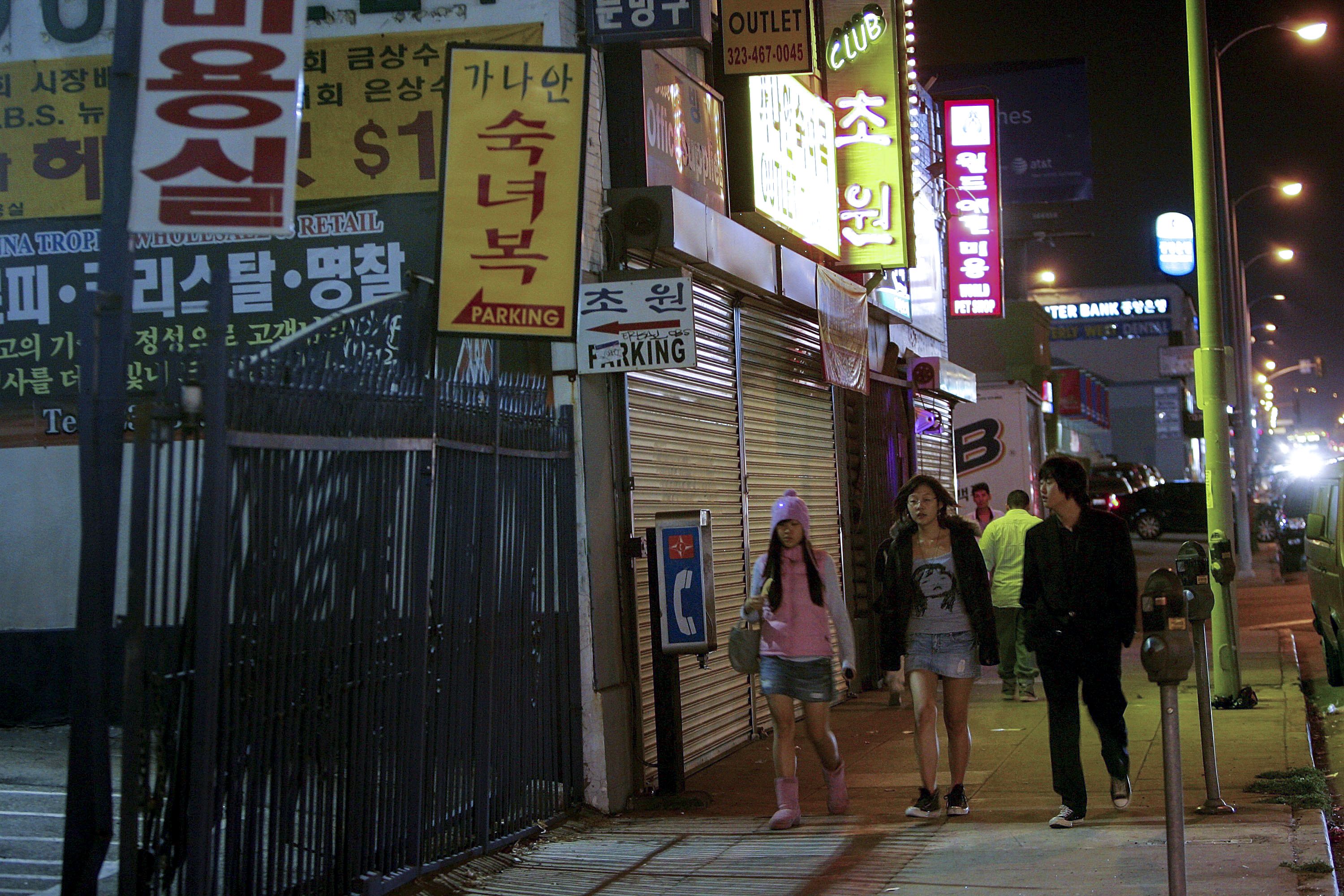 Vibrant urban streetscape in Koreatown, Los Angeles